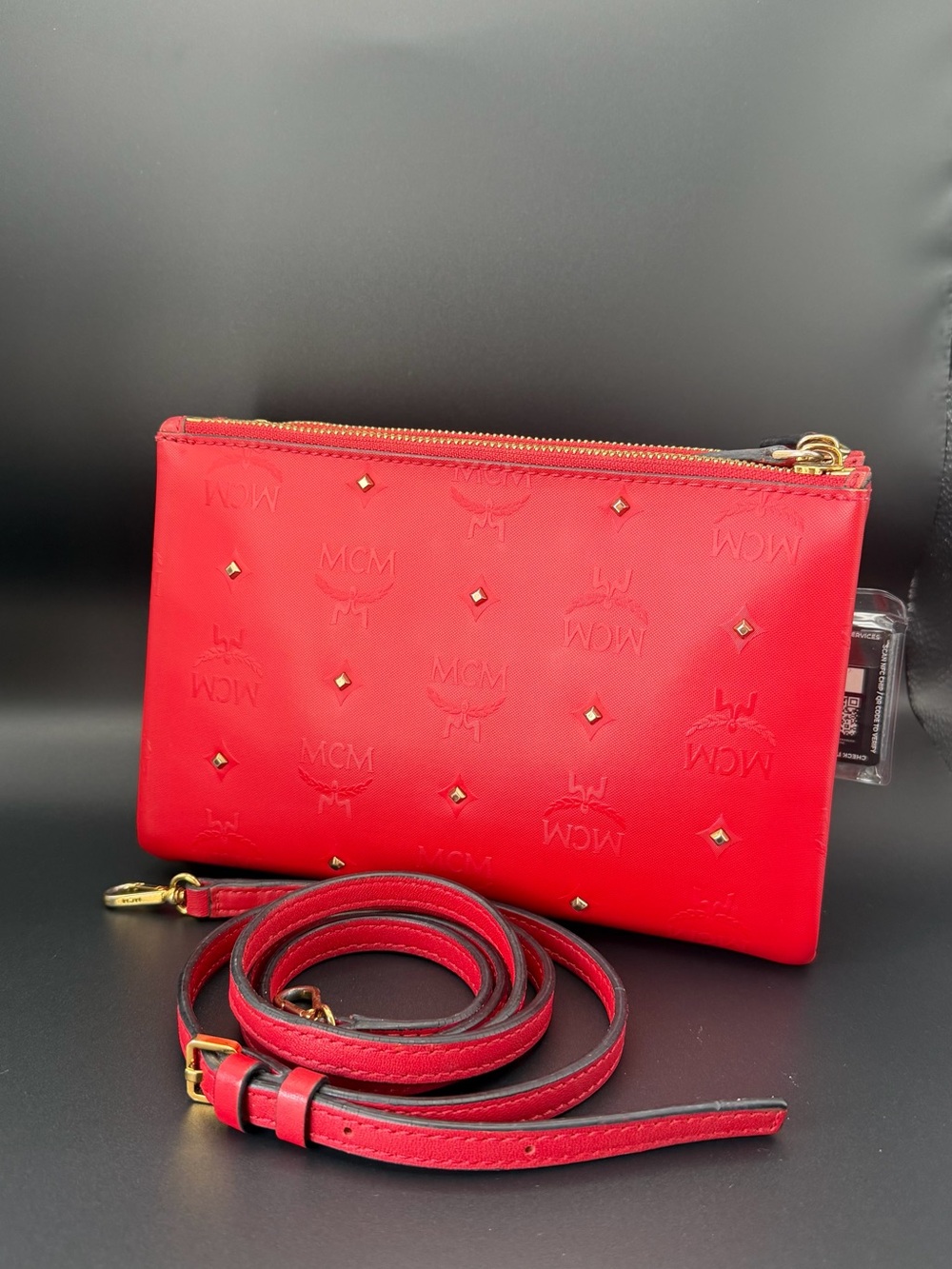 MCM Red Studded Shoulder Crossbody